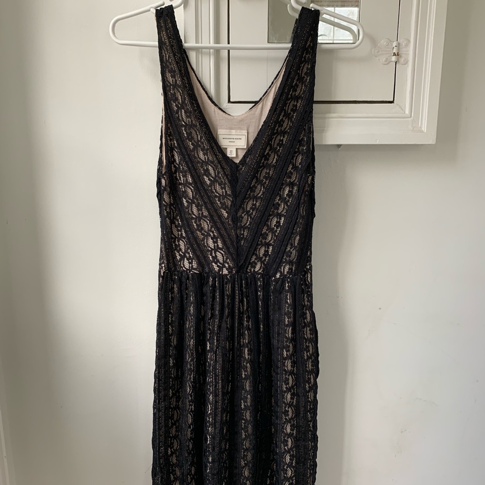 Anthro black lace v neck dress